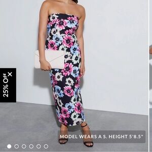 Thalia strapless floral midi